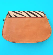 Load image into Gallery viewer, Nephele Leather Crossbody Buckle Saddle Bag - Pink, Green & Zebra Print