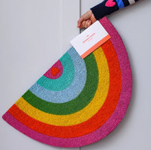 Load image into Gallery viewer, Bright Rainbow Shaped Doormat with Heart