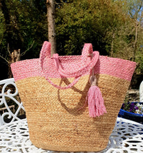 Load image into Gallery viewer, Pink & Natural Basket Bag