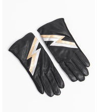 Load image into Gallery viewer, Black, Silver &amp; Gold Lightning Bolt Gloves
