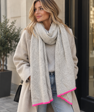Load image into Gallery viewer, Grey &amp; Neon Pink Cashmere Blend Scarf
