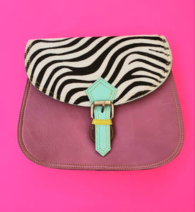 Nephele Leather Crossbody Buckle Bag - Pink Zebra