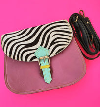 Load image into Gallery viewer, Nephele Leather Crossbody Buckle Bag - Pink Zebra
