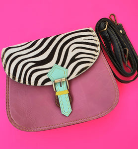 Nephele Leather Crossbody Buckle Bag - Pink Zebra