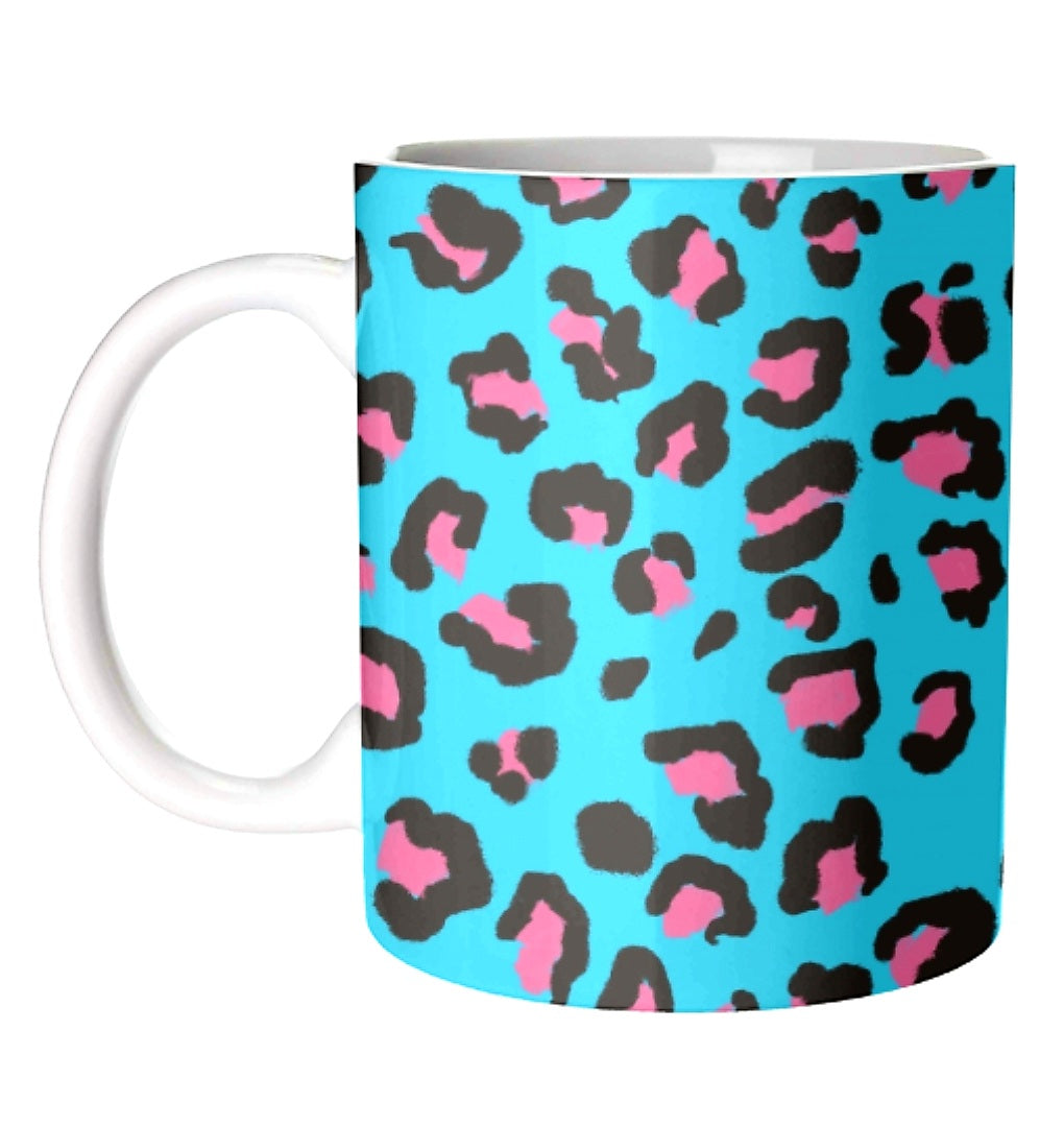 Mug - Bright Leopard Print in Blue & Pink