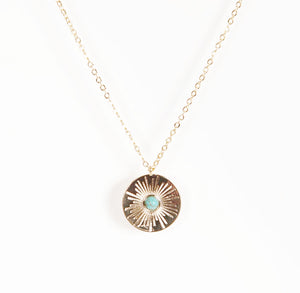 Circular Disc with Turquoise Stone Necklace - Gold