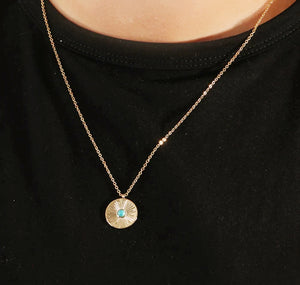 Circular Disc with Turquoise Stone Necklace - Gold