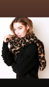 Natural Leopard Print Blanket Scarf