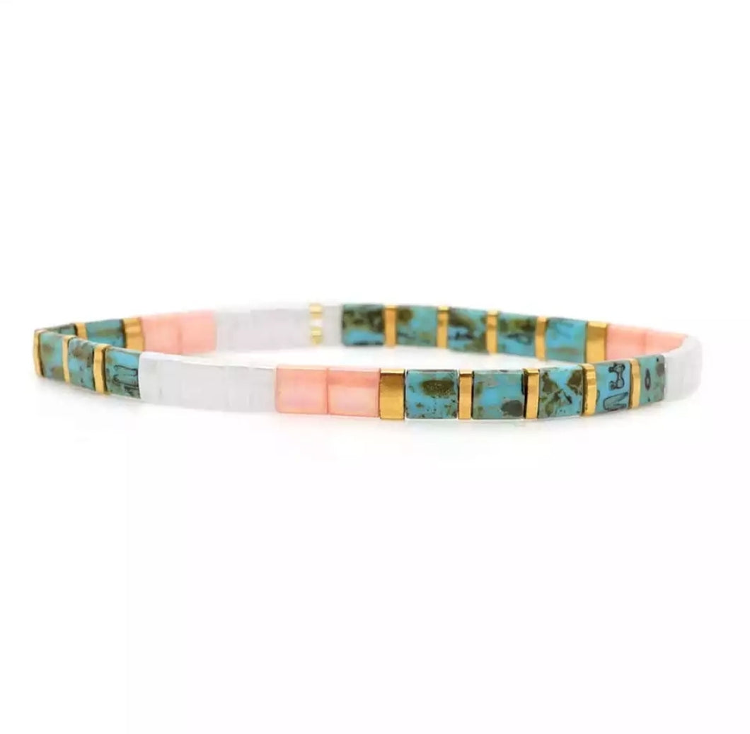 The 'Isla' Bracelet - Turquoise green and pink