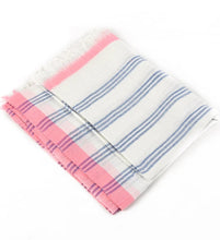 Load image into Gallery viewer, Blue and White stripe scarf with pink colour block
