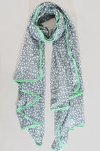 Load image into Gallery viewer, Grey micro animal print scarf with mint trim
