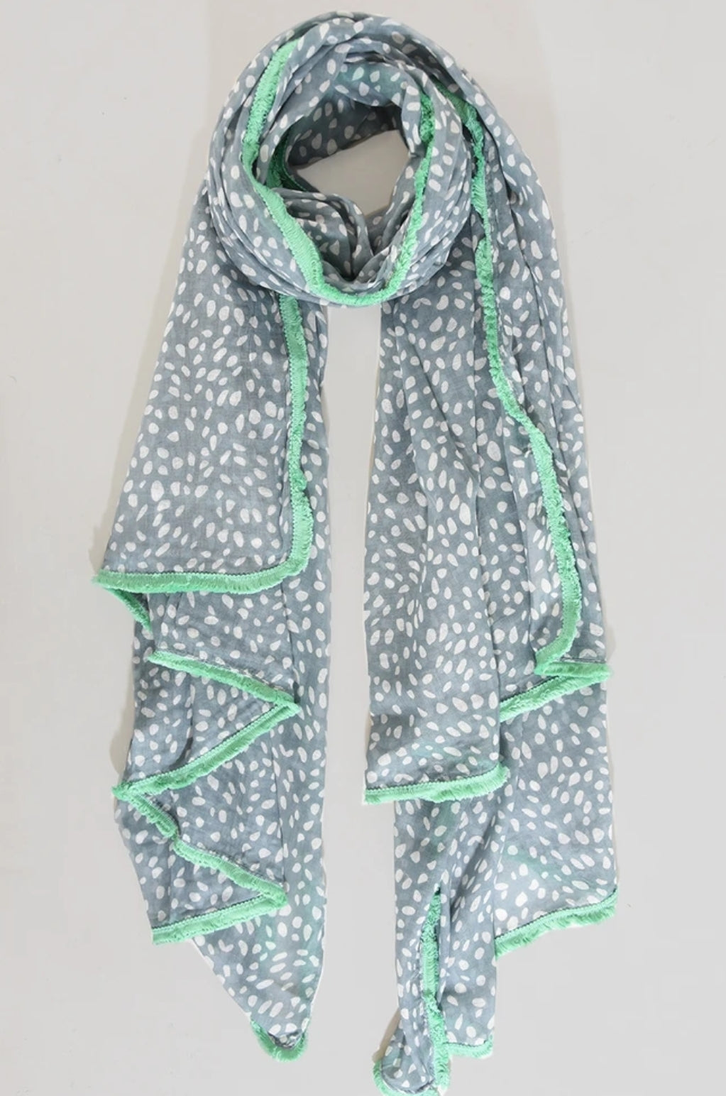 Grey micro animal print scarf with mint trim