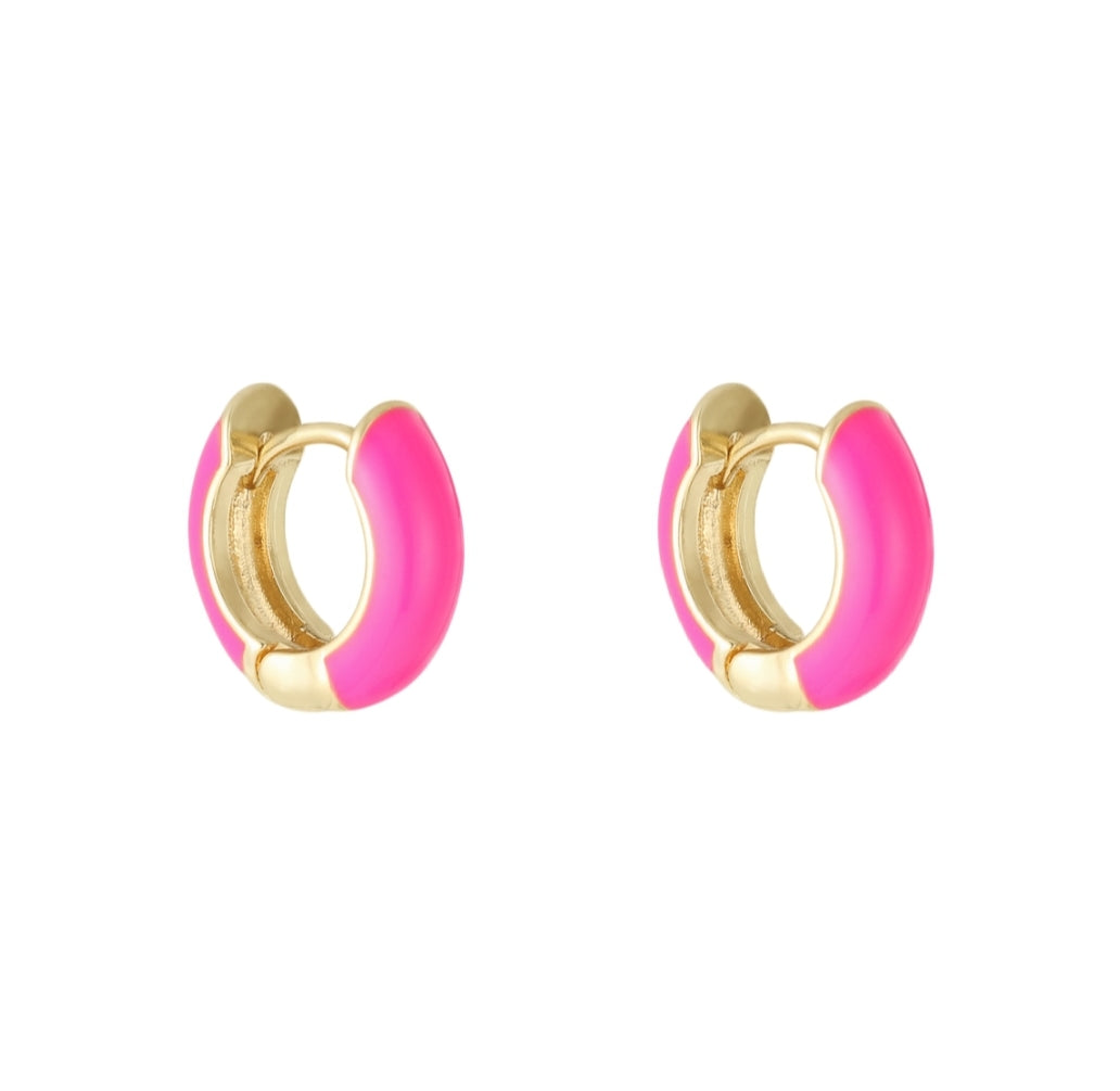 The Lucia Huggie Hoop Earrings - Hot Pink