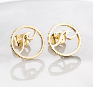 Ocean Wave Stud Earrings - Gold