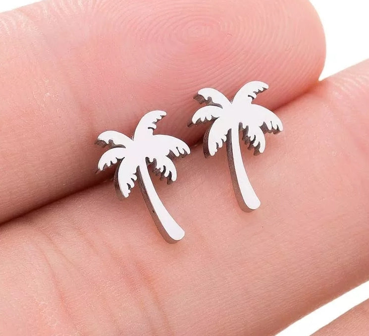 Palm Tree Stud Earrings - silver