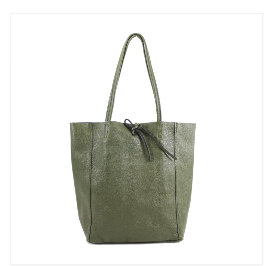 The Santorini Italian Leather Tote/Shopper Bag - Dark Green