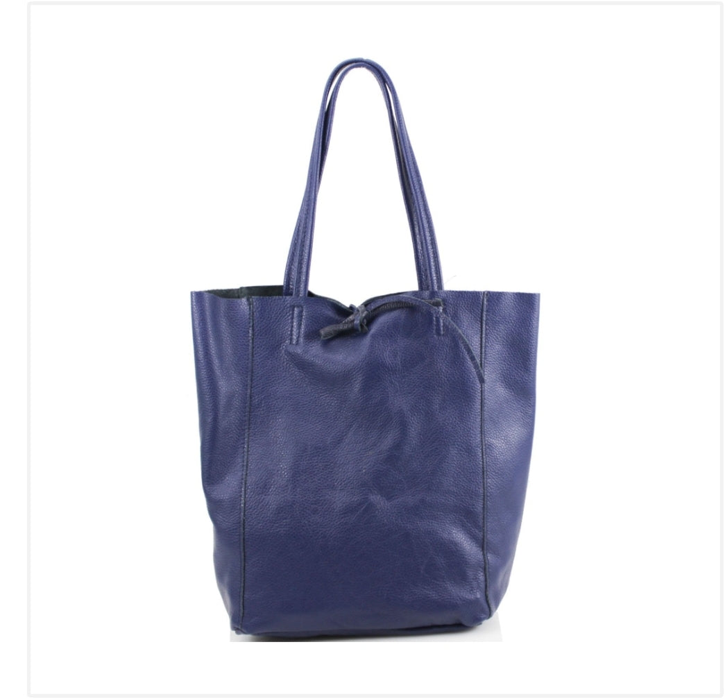 The Santorini Italian Leather Tote/Shopper Bag - Navy