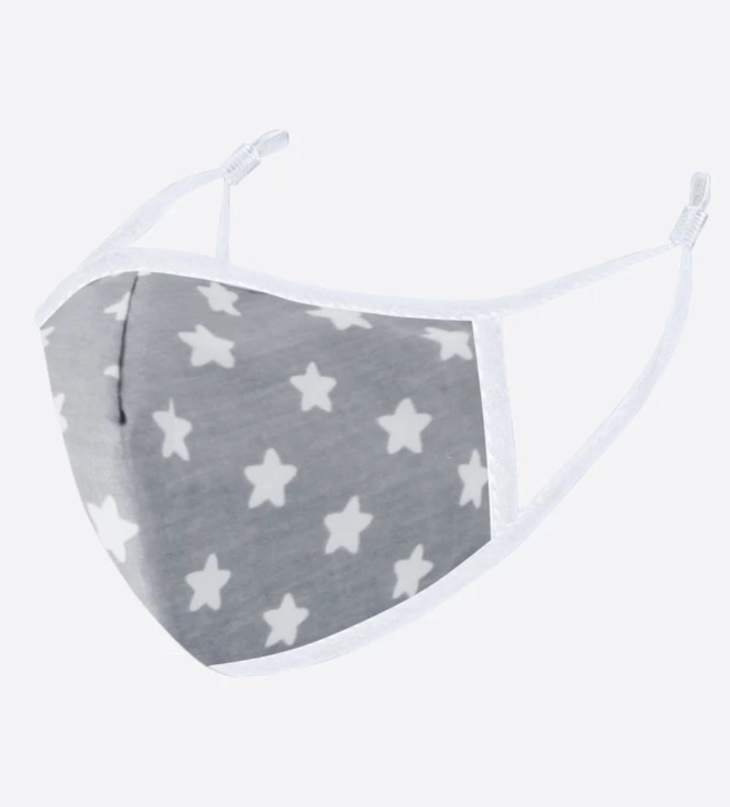 Grey & white star print face mask