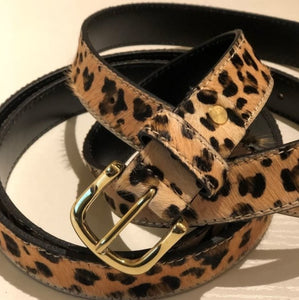 Leopard print leather belt