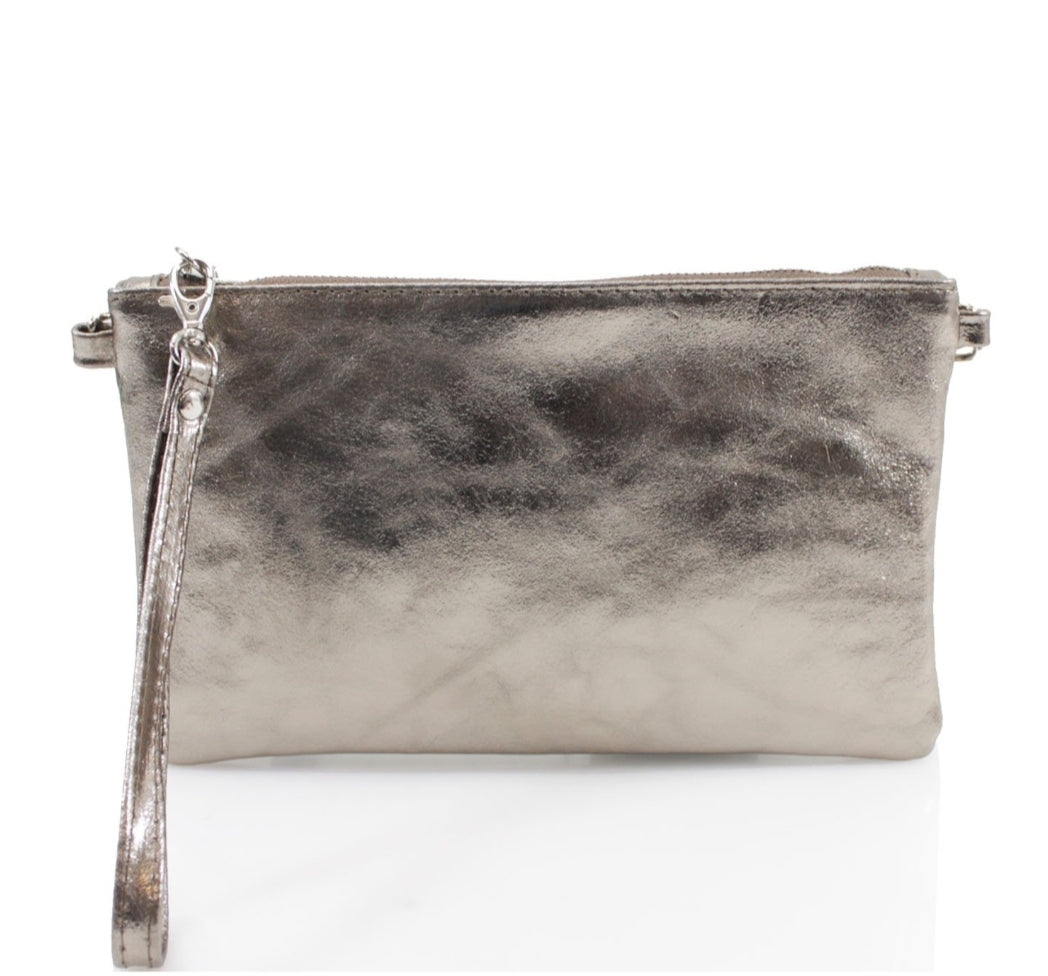 The Talia Metallic Leather Clutch Bag - Bronze