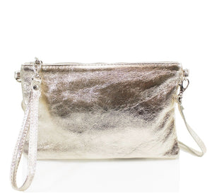 The Talia Metallic Leather Clutch Bag - Gold