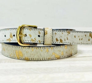 Gold Splash Print Leather Belt