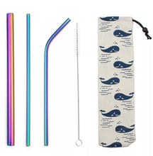 Load image into Gallery viewer, Eco- Friendly Metal Re-Usable Straws - Rainbow in Whale Pouch
