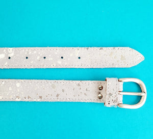 Silver Splash Print Leather Belt