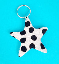 Load image into Gallery viewer, Leather Star Keyring - Dalmation Print
