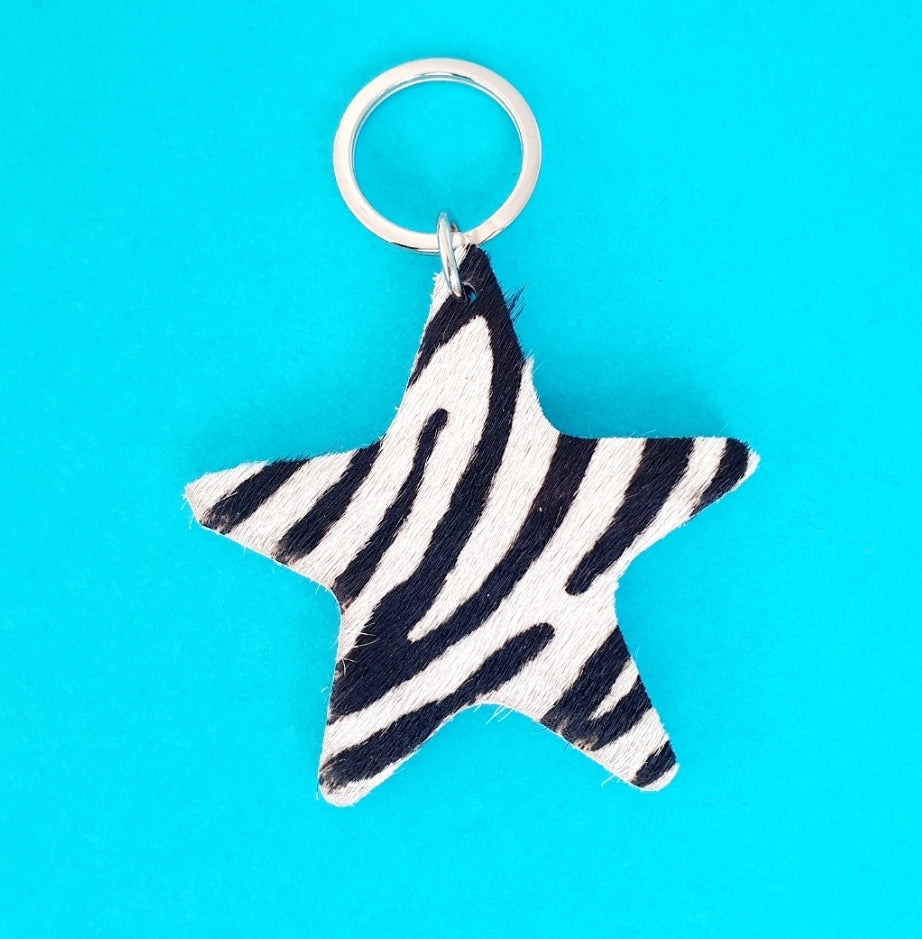 Leather Star Keyring - Zebra Print