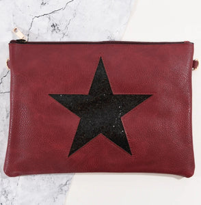 The stunning Sparkle Star Clutch Bag - Black Star on Burgundy