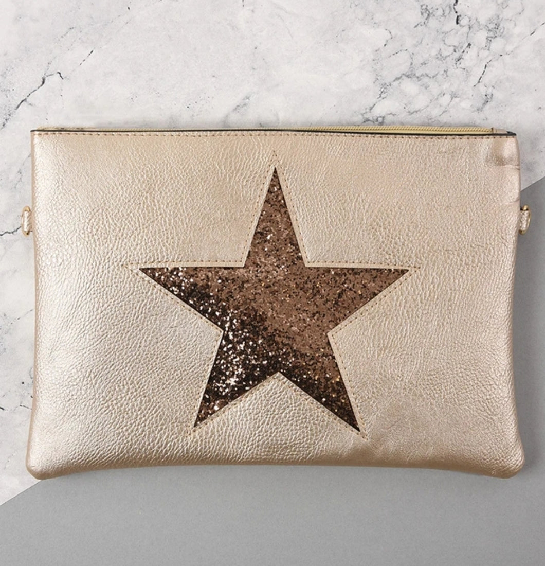 The stunning Sparkle Star Clutch Bag - Copper Star on Gold