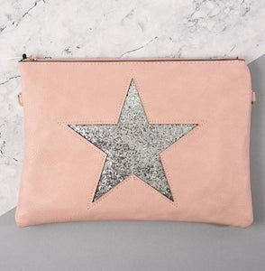 The stunning Sparkle Star Clutch Bag - Silver Star on Pink