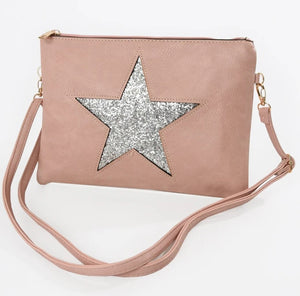 The stunning Sparkle Star Clutch Bag - Silver Star on Pink