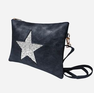 The stunning Sparkle Star Clutch Bag - Silver Star on Navy