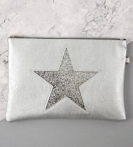 The stunning Sparkle Star Clutch Bag - Silver Star on Silver