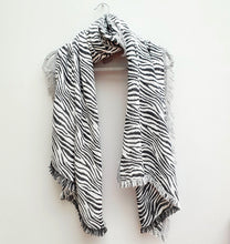 Load image into Gallery viewer, Black &amp; White Zebra Print Scarf
