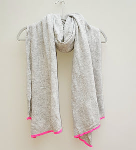 Grey & Neon Pink Cashmere Blend Scarf