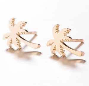 Palm Tree Stud Earrings - gold