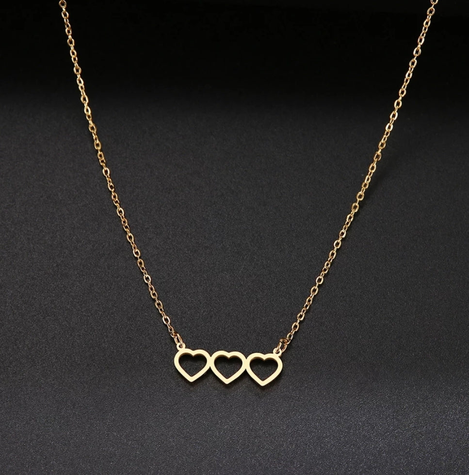 Triple Heart Necklace - gold