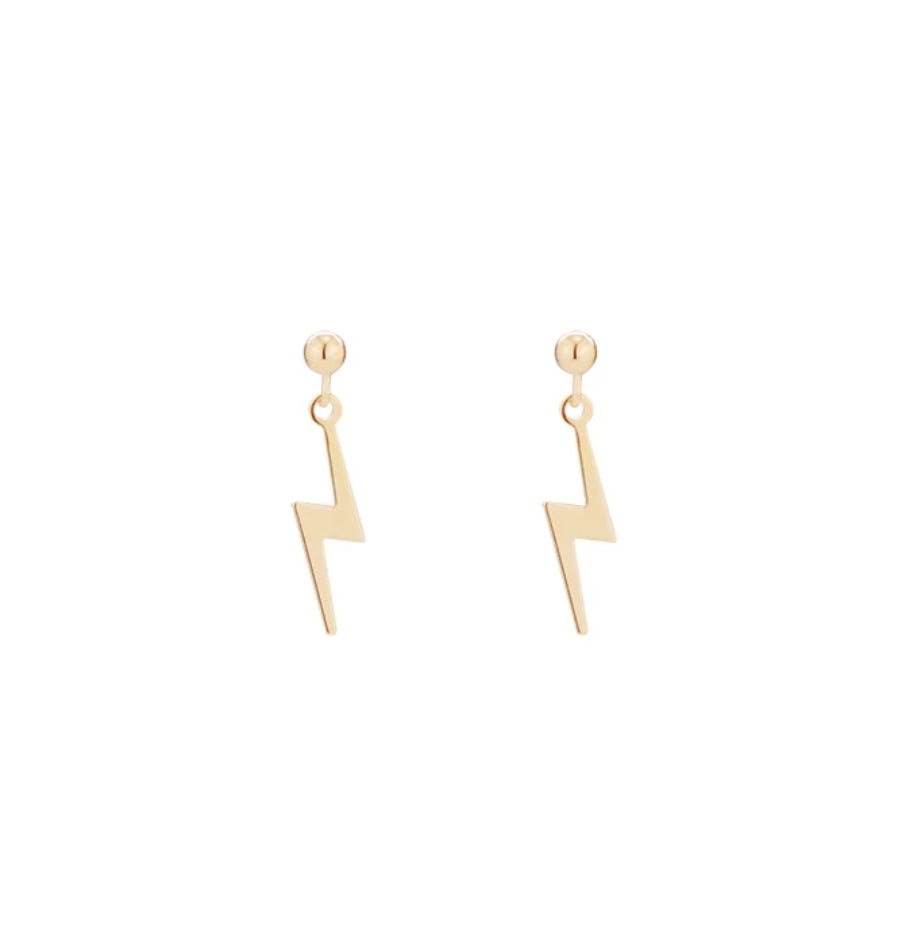 Lightning Bolt Drop Stud Earrings - Gold