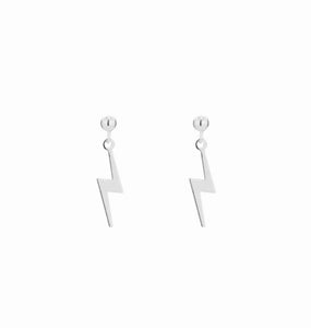 Lightning Bolt Drop Stud Earrings - Silver