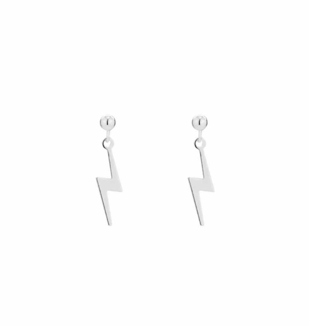 Lightning Bolt Drop Stud Earrings - Silver