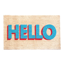 Load image into Gallery viewer, Bright Hello Doormat - Turquoise &amp; Red
