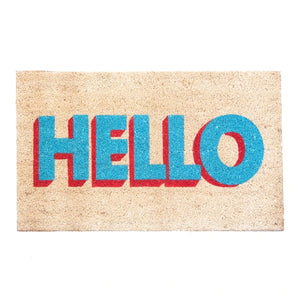 Bright Hello Doormat - Turquoise & Red