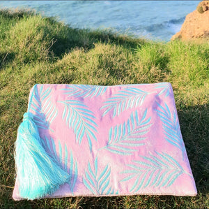 Pink & Mint Palm Clutch Bag