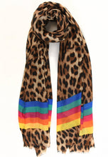 Load image into Gallery viewer, Leopard Print &amp; Rainbow scarf
