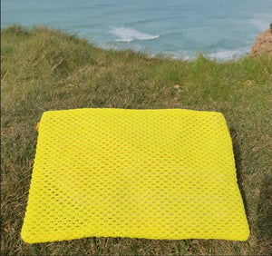 Neon yellow rattan clutch bag