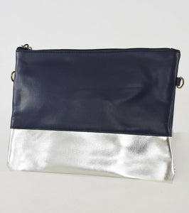 Navy & Silver Colour Block Clutch Bag