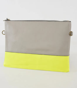 Grey & Yellow Colour Block Clutch Bag